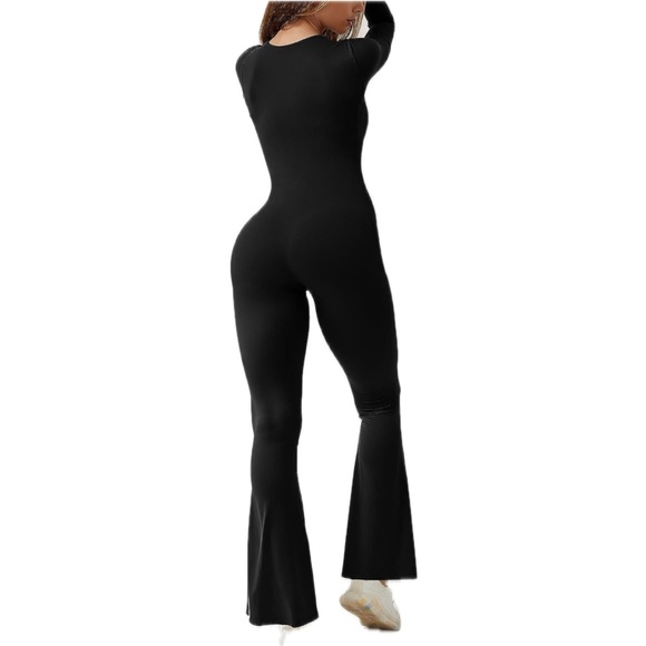 Qinsen Square Neck Wide Leg Full Length Jumpsuit Black - Picture 4 of 7